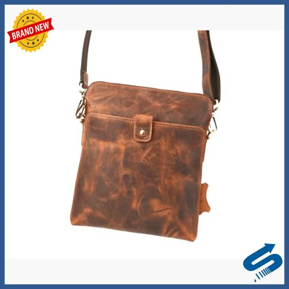 Genuine Leather Crossbody Messenger Bag Compact Travel Sling